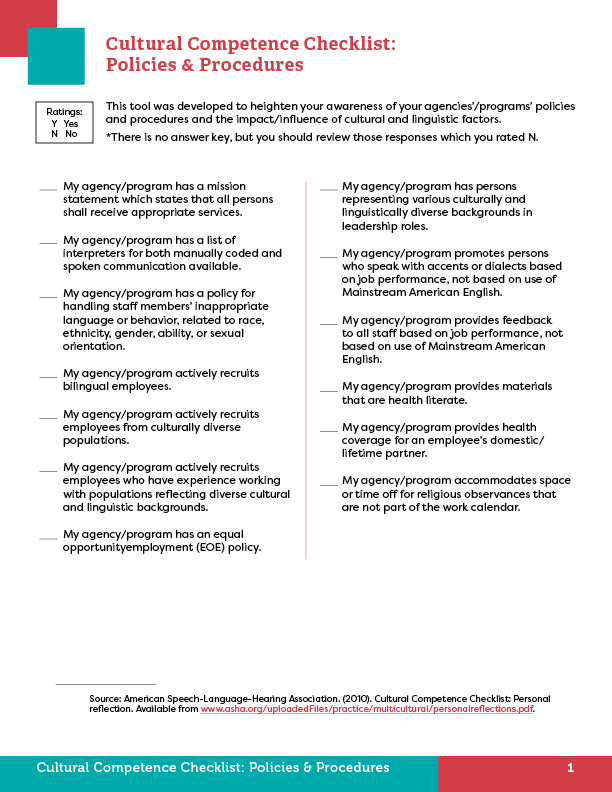 Cultural Competence Checklist Policies and Procedures